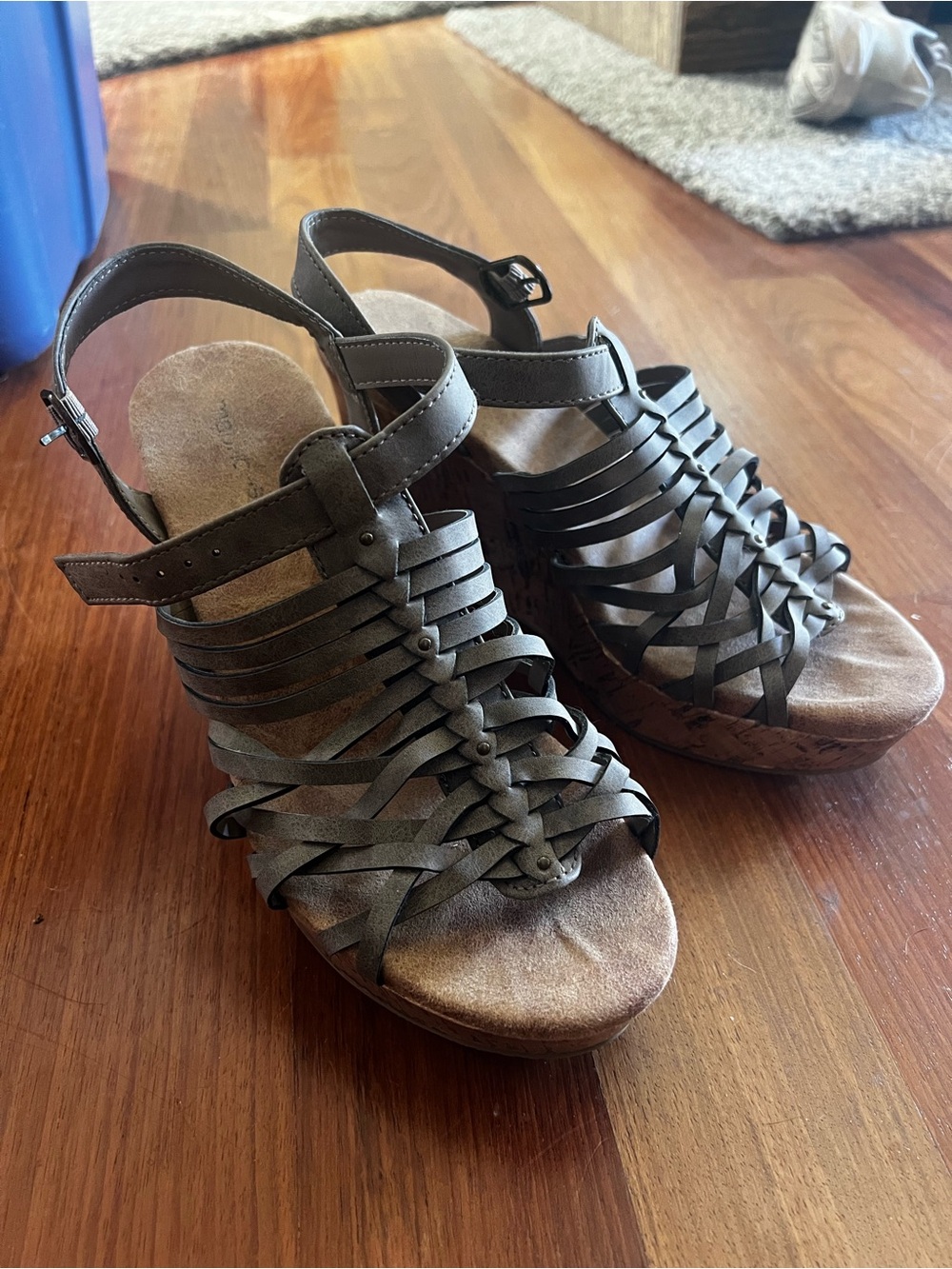 Maurices Olive Braided Strap Wedge Sandals